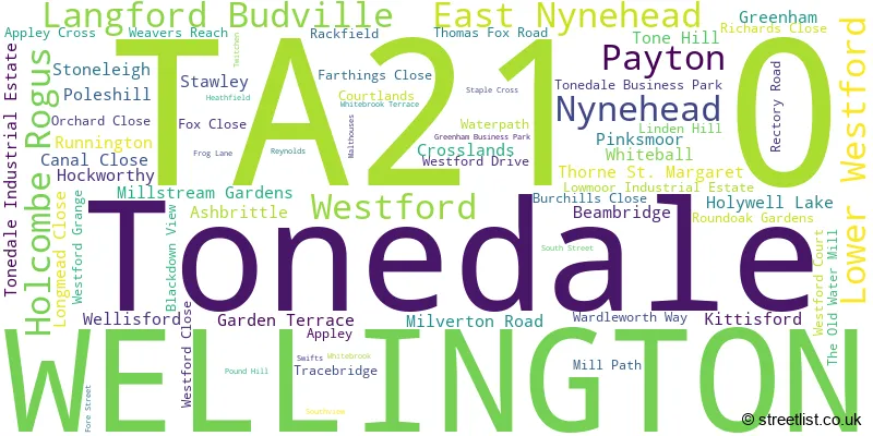 A word cloud for the TA21 0 postcode